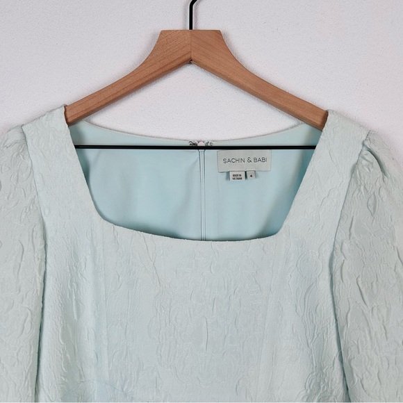 Sachin + Babi Rhinebeck Mini Dress Puff Sleeve Light Blue Mint 4 - Picture 2 of 12